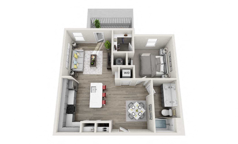 Floor plan for 1 bed, 1 bath, 803 sqft
